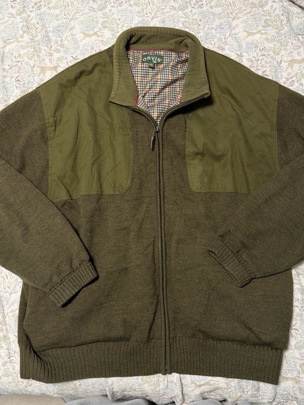 Orvis Olive & Dark Olive Full-Zip Men's Sweater
